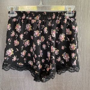 Lush Floral Shorts with Lace Bottoms